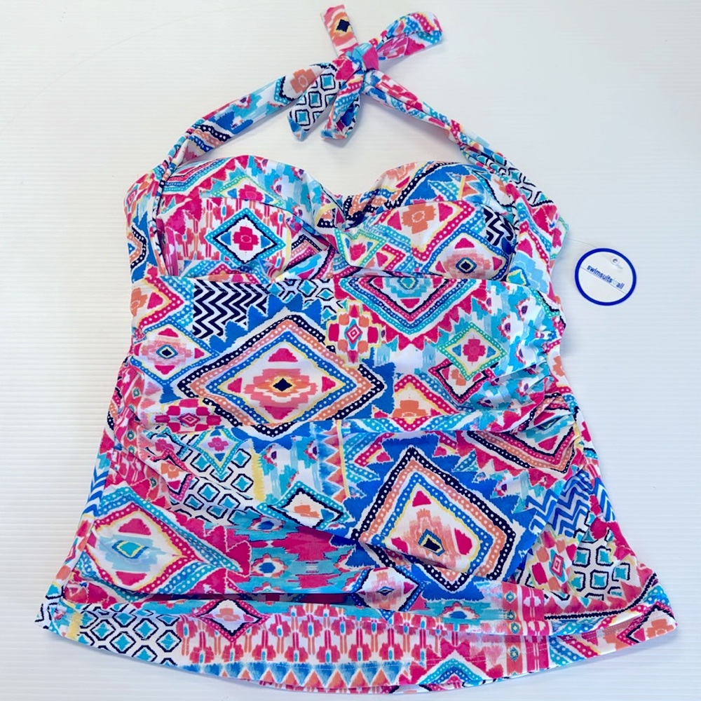 NWT Swimsuits for all Swimsuit Top Colorful Aztec Design Size 12